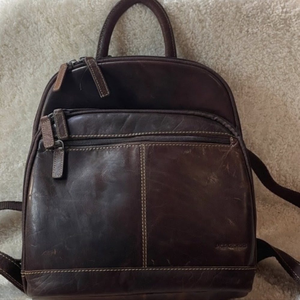Jack Georges Voyager Collection Leather Backpack Brown Style 7835 NWT